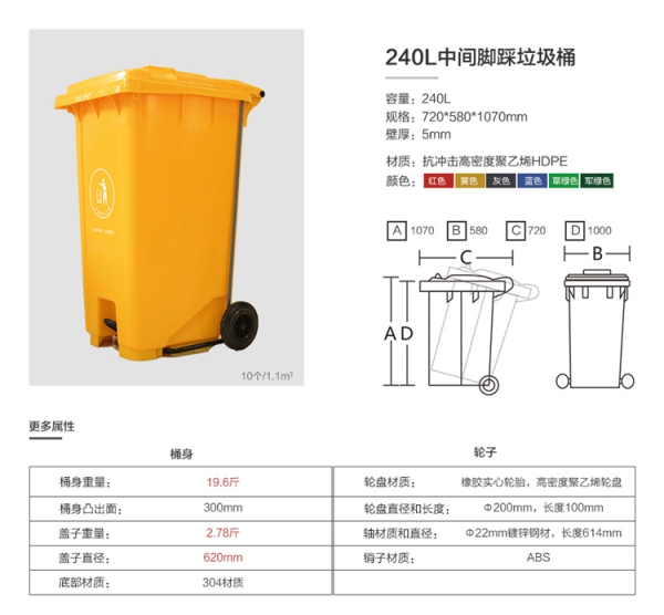 自貢240升中間腳踏垃圾桶